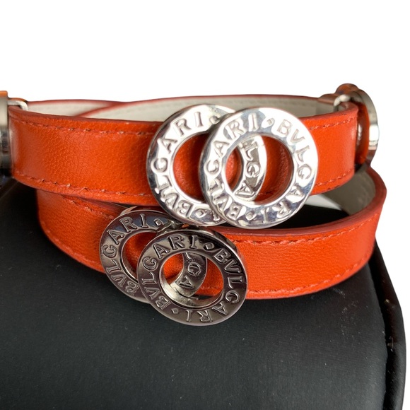 ❤️❤️❤️SOLD!!! Bvlgari Orange Leather Silver Tone Double Wrap Bracelet❤️❤️❤️ - Picture 5 of 9
